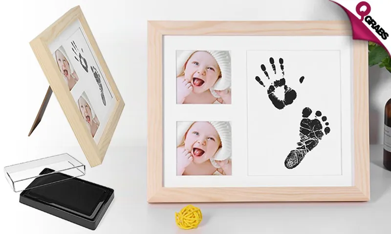 Baby Hand & Foot Print Memory Photo Frame with Ink Pad Kit!